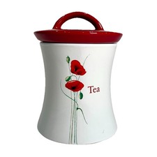 Dunelm Poppy Tea Storage Jar/Canister Ceramic White/Red, Excellent Condition