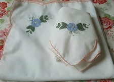6 pretty  16" shabby chic table napkins appliquéd blue flower vintage tea party