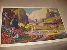 VRARE 18 X 30 VINTAGE R A FOX VAN NORTWICK ? PRINT WOMEN IN FANTASY GARDEN 1930S