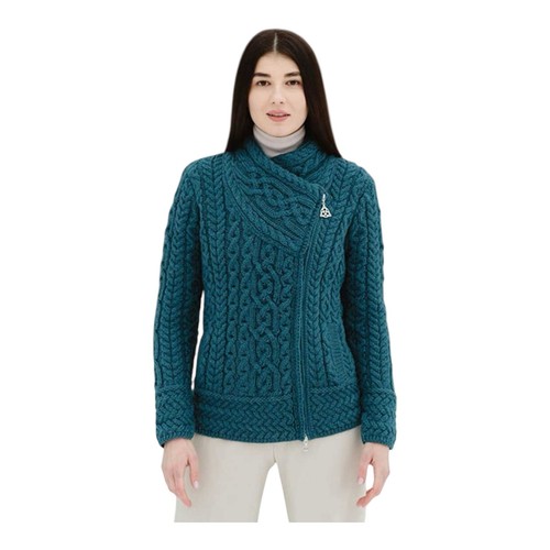 Ladies cardigan teal side - ladies,