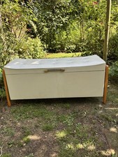 Mid Century White Vinyl Blanket Box with Buttoned Lid
