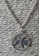 Vintage 925 Sterling Silver Maltese Cross Pendant Necklace Diamond Cut Jewellery