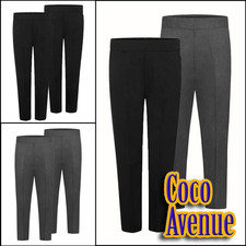 Boys Kids Uniform Pant Half Elastic Waist Back Pull Up School Trousers Pack Of 2