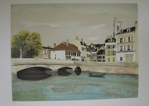 The boat bridge lithograph - boat,