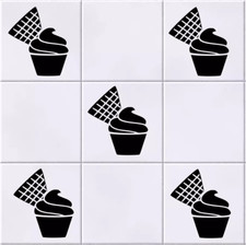Pack of 10 Cupcake Kitchen Tile Wall Decal Sticker Stencil Craft Adhesive