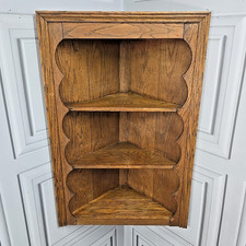Antique Style Solid Oak Corner Wall Cabinet – Three Tier Wooden Display Shelf