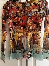 Jean Paul Gaultier Soleil Vintage Asian Faces People Print Semi-Sheer Mesh Top L