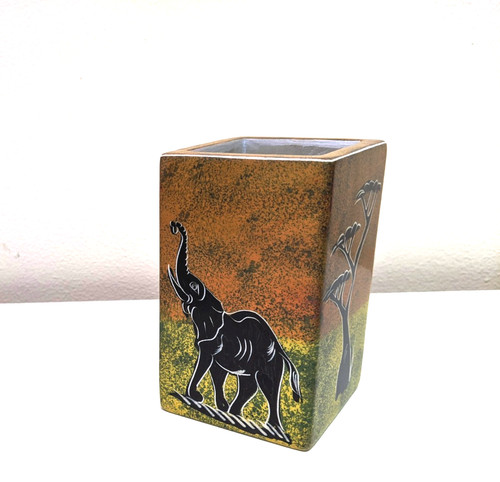 Hand carved painted square - painted,