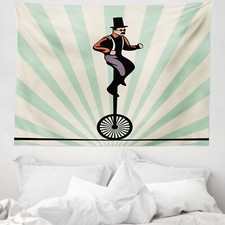 Retro Microfiber Wide Tapestry Citrus Man on Monowheel Art