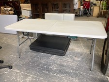 Grey Metal Frame Folding Table with White Plastic Top 180 cm Wide