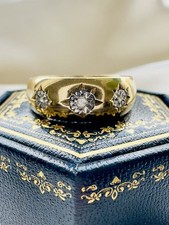 Vintage 9ct Gold Diamond Starburst Gypsy Ring SIZE R 