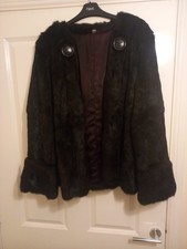 Vintage Black Rabbit Fur Jacket With Large Button Detail