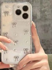 3d Bow Clear Phone Case For iPhone 16 15 14 13 12 11 Pro Max Shockproof Cover