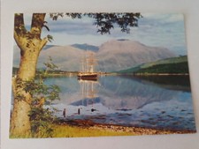 Postcard Ben Nevis from Loch with The Captain Scott Ship at anchor Scotland 