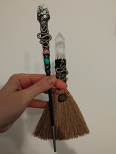witch crystal broom and crystal wand set,clear quartz crystal, read description 