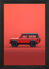 Red Land Rover Defender Framed