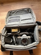 Asahi Pentax K1000 35mm SLR camera with two lenses and camera bag Untested 