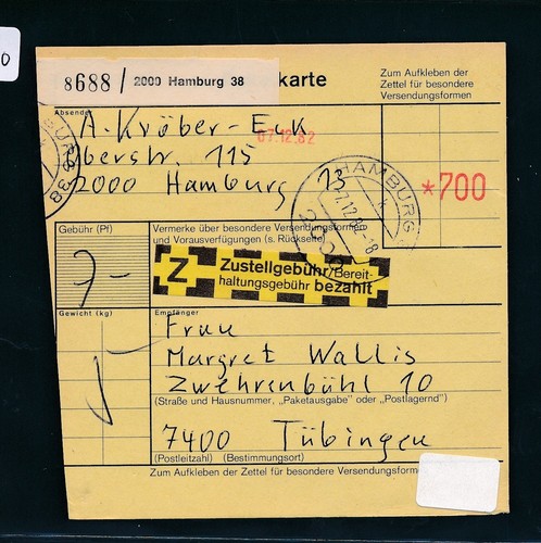 27760 parcel card 1982 from - 27760),