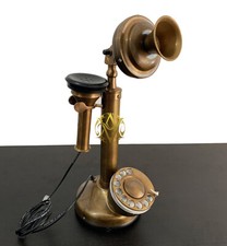 Vintage Candlestick Rotary Dial Phone Brass Antique Finish Desk/Table Decorative