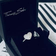 THOMAS SABO Sterling Silver CZ Double Heart Ring TR2082-051-14-54 Size N