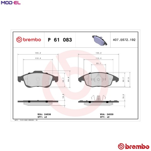 Brake pad set disc - brake, p