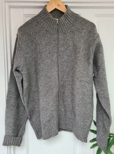 THE DUFFER OF ST GEORGE men's grey pure wool knitted zip-up cardigan jacket, M.