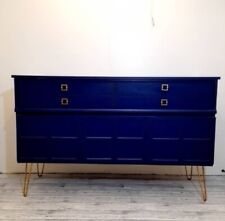 Nathan Sideboard Cabinet. Vintage Midcentury Retro . Navy blue. Gold pin legs