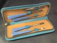 VINTAGE LADIES LEATHER CASED MANICURE SET IN CASE - MADE IN GERMANY
