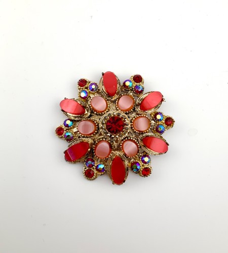 Vintage 1950s gold tone red - gold-tone,