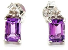 silver amethyst diamond stud earrings real natural stones 925 sterling silver
