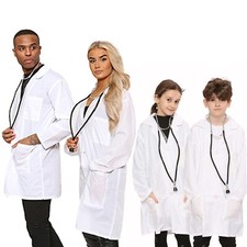 Unisex Adults & Kids DOCTOR COAT LAB Surgeon Halloween Costume Fancy Dress
