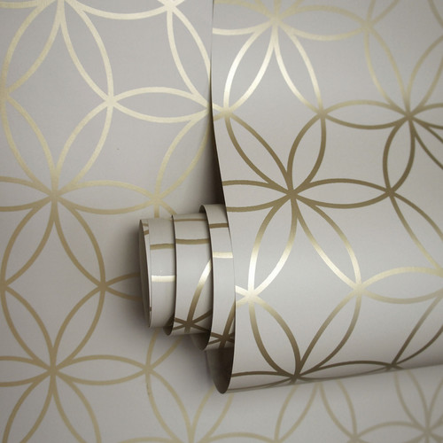 Geometric beige metallic gold - beige,