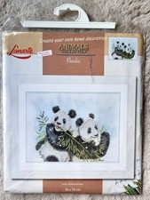 RARE LANARTE COUNTED CROSS STITCH KIT PANDAS 34822