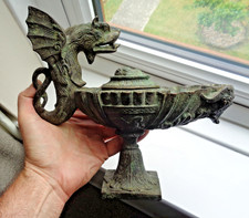 19TH CENTURY GRAND TOUR BRONZE ANCIENT ROME OIL LAMP GRIFFIN FAUN MAIDEN & SNAKE