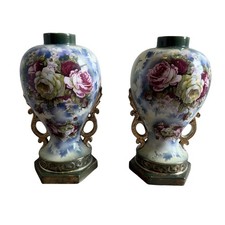 Pair Antique Floral Porcelain