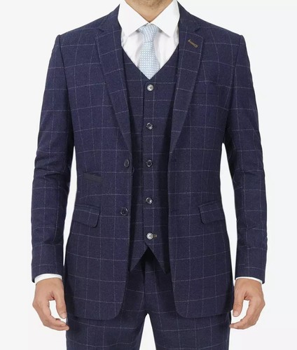 Men navy blue check 3piece - navy,