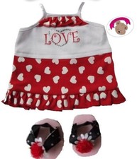 BUILD a Bear YOUR BEARS WARDROBE Teddy Outfit Red Love Hearts DRESS & Shoes New