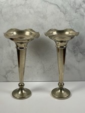 Vintage Pair Homo Silver Plated Fluted Bud Vases 22cm Pinched Stem Hard Soldered