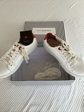Lulu Guinness White Leather Trainer Shoes With Red Lip Detail Size 6uk 39eu Box