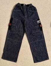Cyberdog, Blue Wide Leg Jeans with Red Clip Pockets - Size UK Small