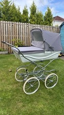 Vintage Silver Cross Carton Pram With White Hardshell Body And Grey Canvas