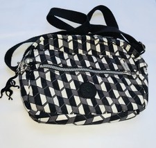 KIPLING BENITA Black & White PASSPORT PRINT Hand Bag Plastic Monkey Purse