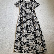 1990s Vintage LAURA ASHLEY Dress - Floral Black Flower Print Vintage Dress Uk 8
