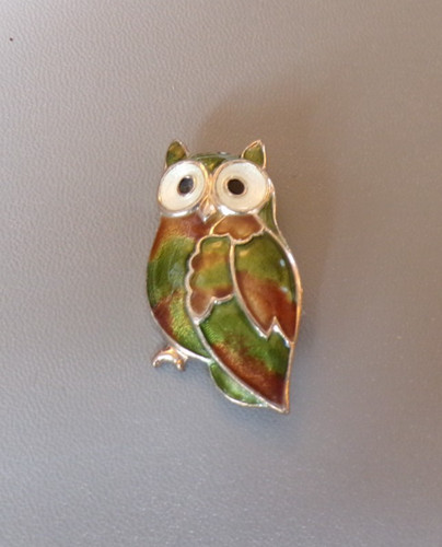 Sterling silver enamel owl - enamel,