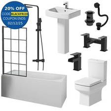 Complete Bathroom Suite Black Bath Shower Screen Basin Pedestal Toilet Taps 1700