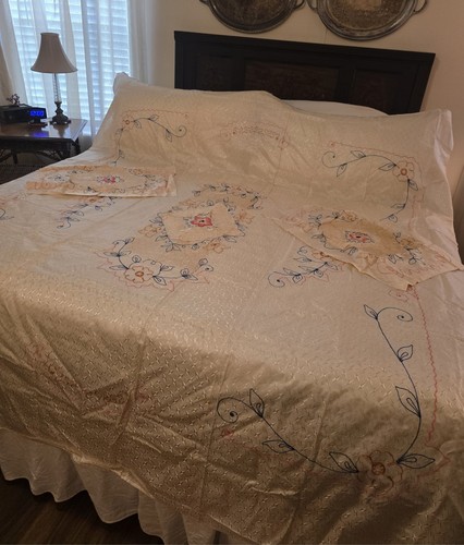 Vintage embroidered satin - embroidered,