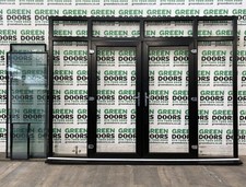 FRENCH DOORS WITH SIDELIGHTS TOPLIGHTS BLACK UPVC EXTERNAL EXTERIOR USED WHITE