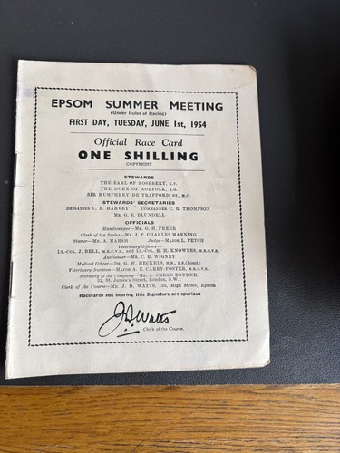 Epsom racecard june 1st - june, 1954