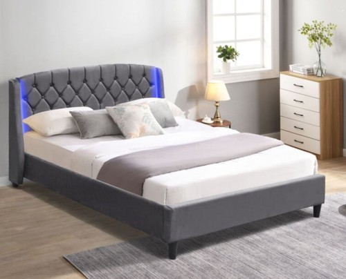 Grey fabric bed rennes led - grey,