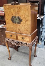 Antique Burr Walnut Art Deco Cocktail Drinks Cabinet 1930s